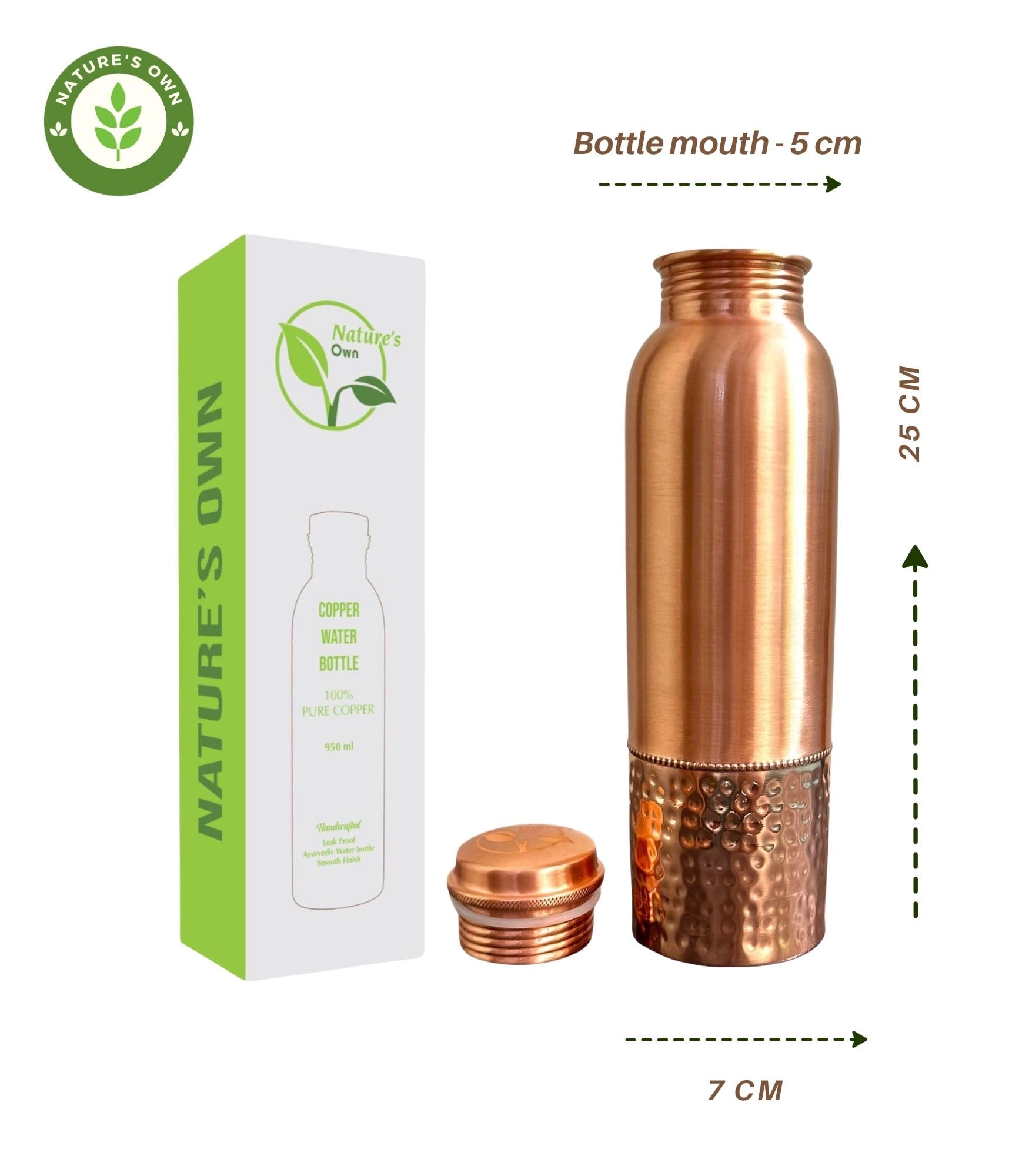 Amazon.com: Nature's Own Hammered Copper Water Bottle 34 oz – Leak